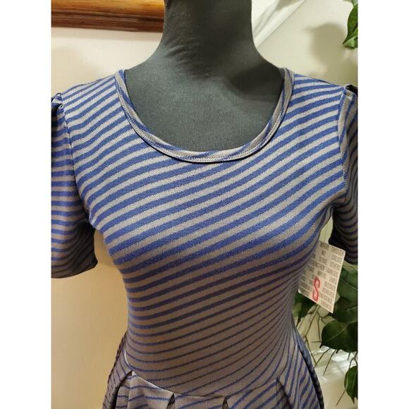 Lula Roe Women Blue & Gray Polyester Round Neck Short Sleeve Knee Length Dress S - Picture 5 of 12